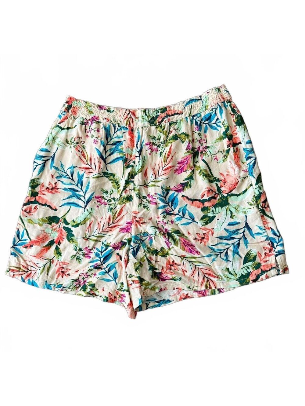 Lands End NEW Women's Shorts Size 12 High Rise Tropical Floral Coastal Resort